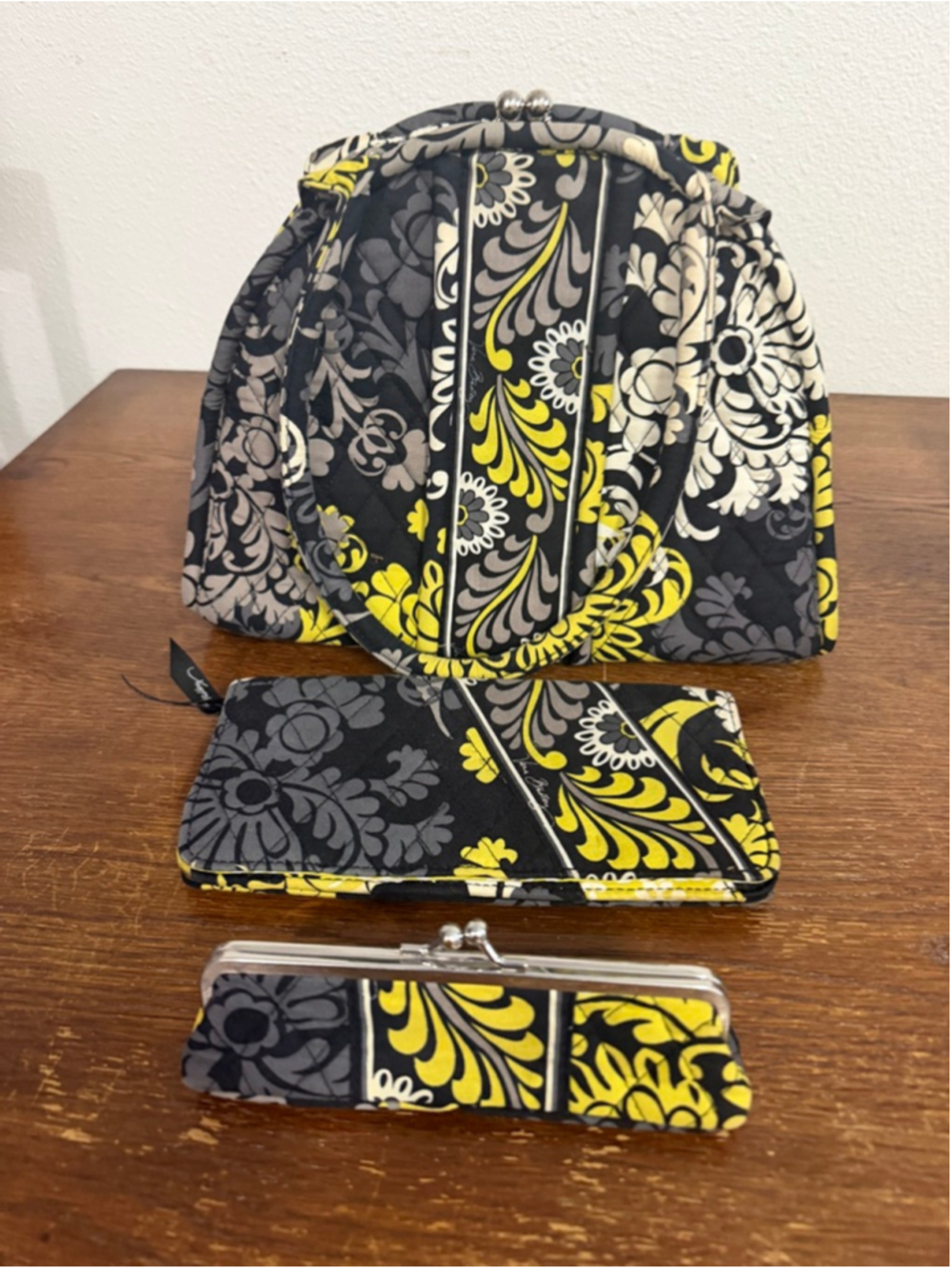 Vera Bradley 3 Pc Set Kiss Lock Frame Bag Wallet Eyeglass Case Retired Floral